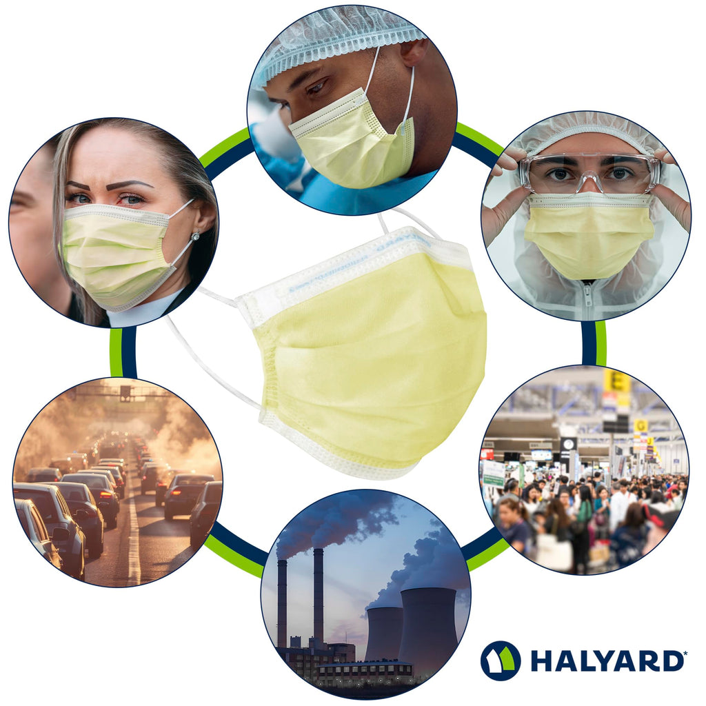 HALYARD Level 1 Disposable Procedure Mask, Earloops, Yellow, 47567 (Case of 500)