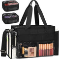 TANTO Travel Makeup Bag, Professional Makeup Artist Bag Tote Bags with 2*bag Extra Large Hair Stylist Travelling Duffle Bag Cosmetic Organizer with Dividers, Gifts for Makeup Beauty Lover (Black