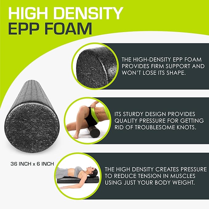 ProsourceFit High Density Foam Rollers Long, Firm Full Body Athletic Massage Tool for Back Stretching, Yoga, Pilates, Post Workout Muscle Recuperation