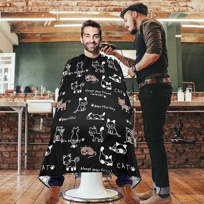 visesunny Barber Cape Funny Cat Footprint Cartoon Animal Polyester Hair Cutting Salon Cape Apron Anti-Static Haircut Water-Resistant Shaving Cloth Beard Shaving Bib Hairdressing Cape