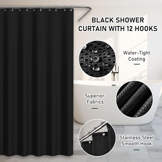 InnJoey Bathroom Accessory Set - Bathroom Set, 27PC Bathroom Accessories Set, Black Bathroom Sets with Shower Curtain and Rugs, Mini Trash Can, Toilet Brush, Trash Can & Soap Dispenser