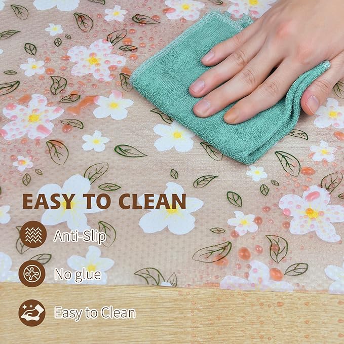 Drawer and Shelf Liner for Kitchen Cabinet,Non-Adhesive EVA Waterproof Drawer Liner for Dresser & Bathroom Vanities with Cutting Tool(12 in X 20 Ft White Cherry Blossom)