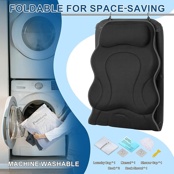 Poemland Luxury Full Body Bath Pillows for Tub-Extra Thick Bathtub Cushion with Lumbar Pillow for Neck and Back Support, Bath Accessories, Gift for Relaxing, Soaking, Spa