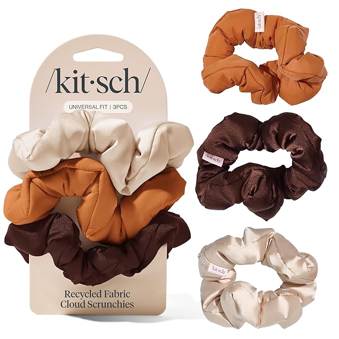 Kitsch Scrunchies for Women - No Crease Hair Ties No Damage | Soft Polyester Scrunchies for All Hair Types | Stylish & Comfortable, For Ponytails & Buns - Sedona, 3pcs
