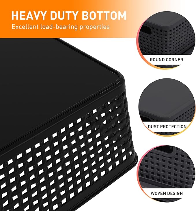 Anywish Plastic Storage Baskets With Lid, Storage Bins for Organizing, Stackable Decorative Containers for Shelves Drawers Desktop Closet Playroom Classroom Office,10 Pack-Black