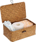 Sumnacon Wicker Basket with Lid, Rectangle Woven Tampon Holders, Caramel