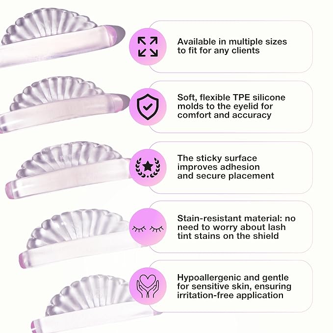 Curacoro Lash Lift Shields, 10 Pcs/5 Sizes Reusable Silicone Rods