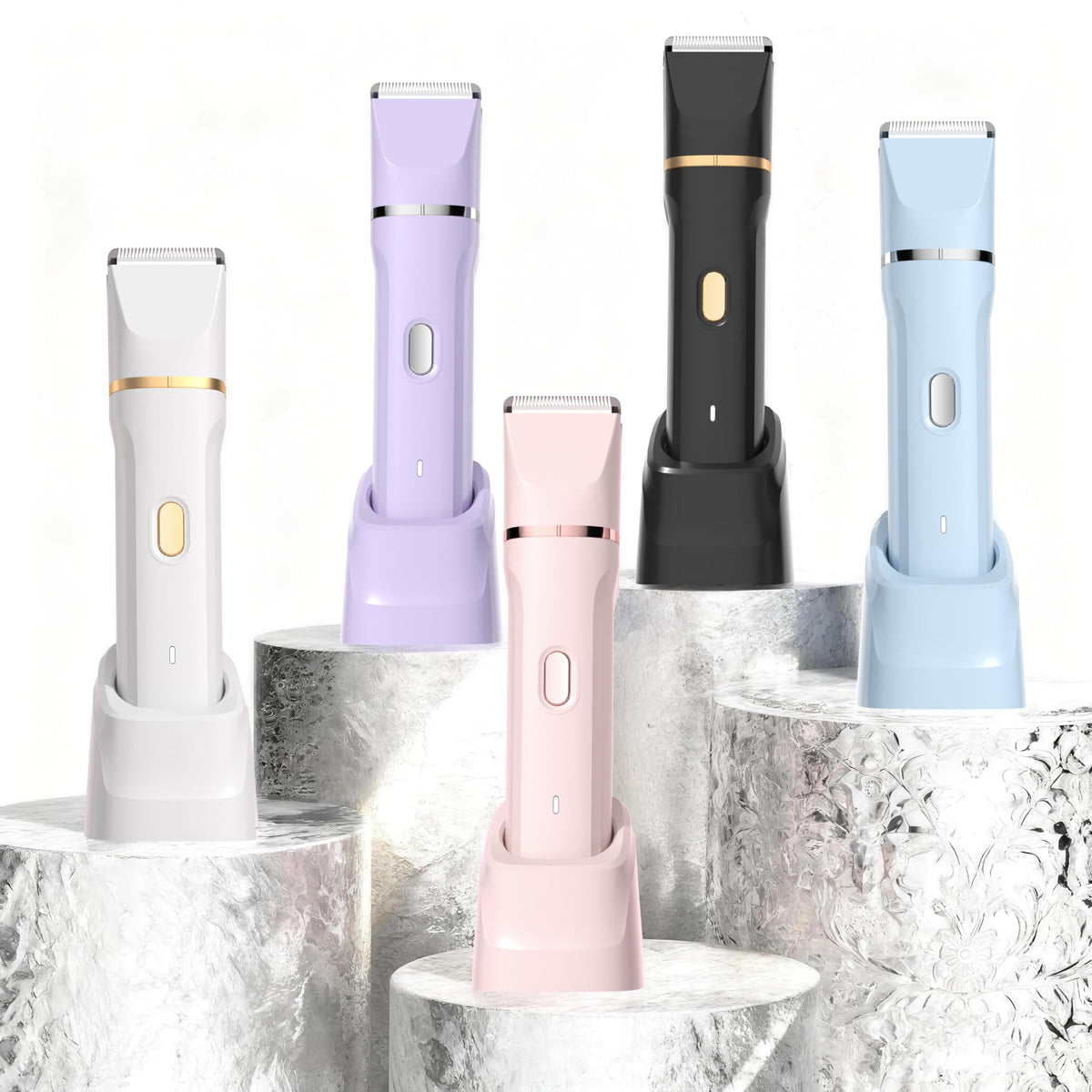Bikini Trimmer for Women - 5 in 1 Electric Razors for Ladys Pubic Facial Nose Body Leg Hair Removal, Waterproof Electric Shaver for Women Private Area Sensitive Skin, Personal Hair Trimmer-Purple