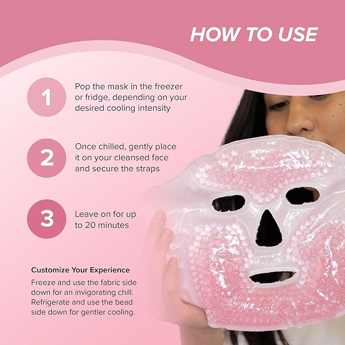 SKIN GYM CryoChill Ice Beaded Face Mask – Reusable Cooling Cryo Face Mask for Puffiness & Headache Relief, Gel Bead Ice Mask for Face, Depuffing Cold Face Mask for Skincare
