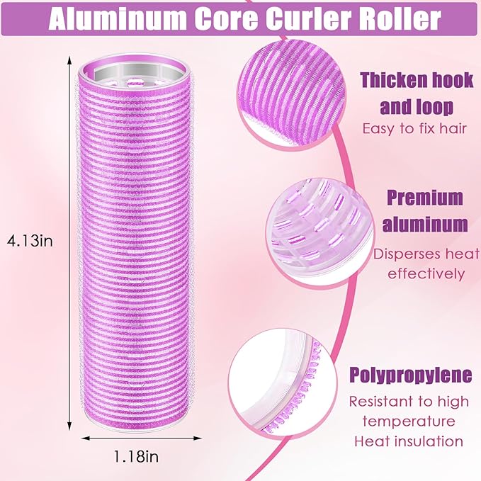 WILLBOND 4 Pcs Long Hair Rollers for Bangs Aluminum Core Curlers Thermal Self Grip Roller for Long and Medium Hair Women Hairstyle(4.1 x 1.2 Inch,Purple)