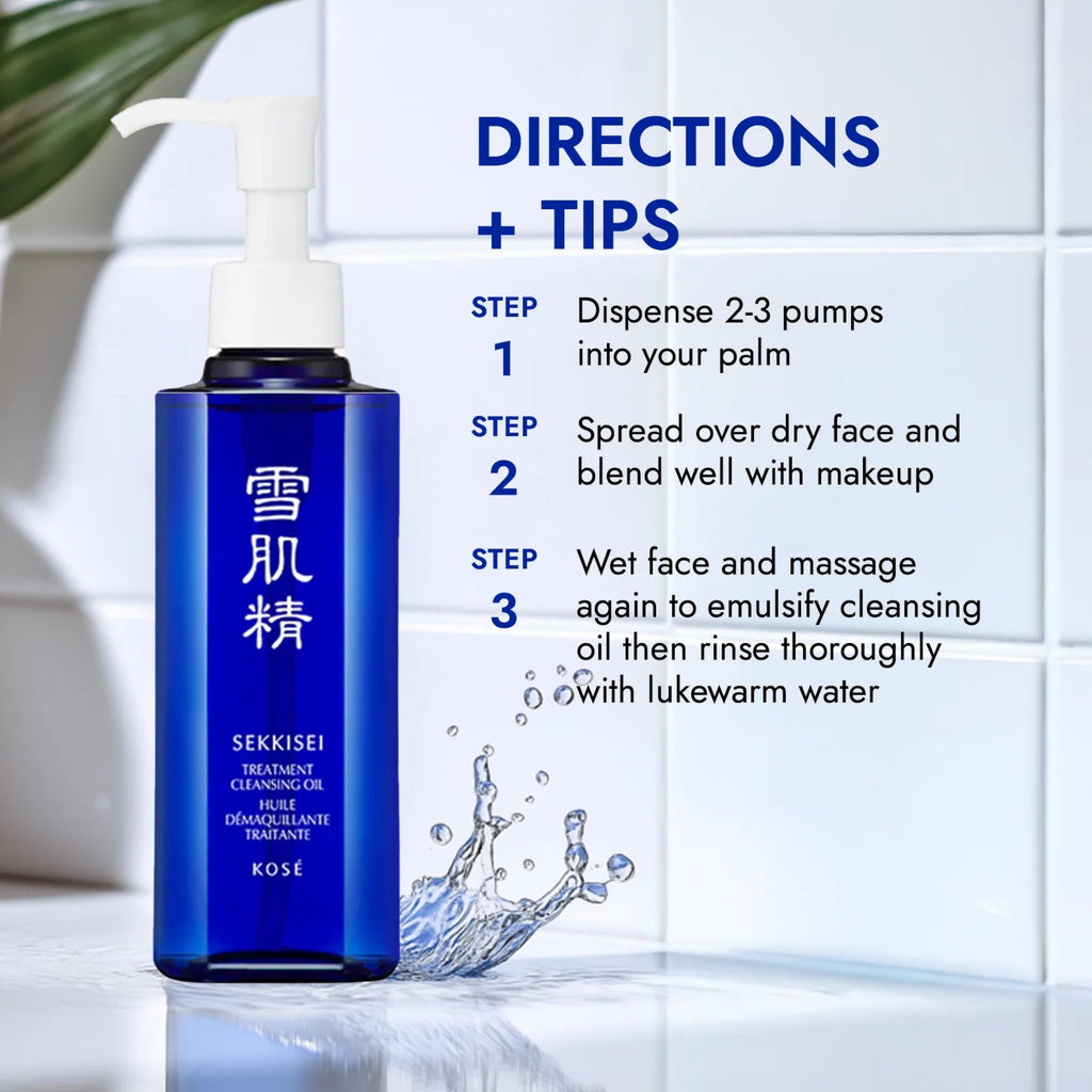 SEKKISEI Treatment Cleansing Oil, Face Cleanser & Makeup Remover, Hydrating Japanese Facial Skincare with Job’s Tears Extract for Glowing, Radiant, Clear Skin, All Skin Types, 10.1 oz