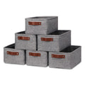 HNZIGE Foldable Fabric Storage Baskets (6pack), Empty Gift Baskets with Leather Handles, Decorative Organizers for Closet (Gray, 11.8" x 7.8" x 5.1")