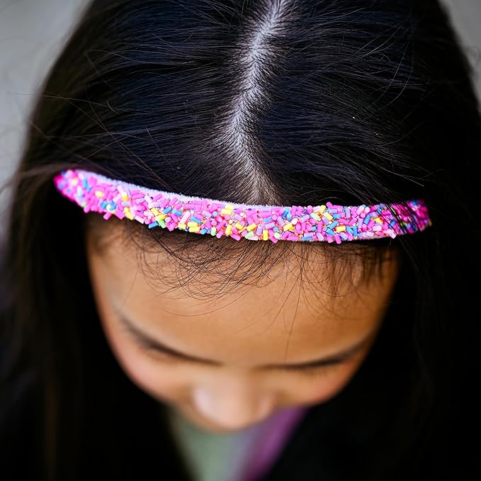 FROG SAC 4 Thin Headbands for Girls - Sequin Headband Set for Kids, Sprinkle Hair Bands for Children, Cute Sparkly Glitter Girl Non Slip Headband, Toddler Hair Accessories (Multicolor Sprinkles, Kids)