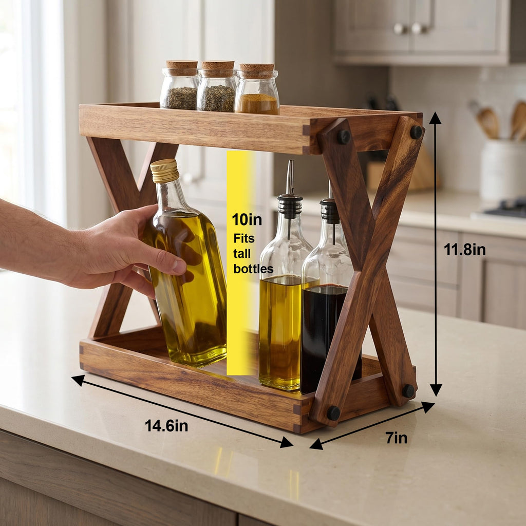 2 Tier Wood Countertop Organizer Shelf for Kitchen Bathroom Spice Storage