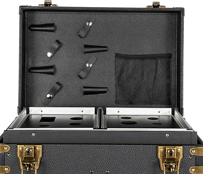 QUEWATSA Rolling Lockable Makeup Train Case, Drawer Luggage Suitcase with Makeup Hairdressing Tools Storage, Makeup Beauty Salon Luggage Hairdressing Trolley Travel Organizer Tool Box, Retro Black