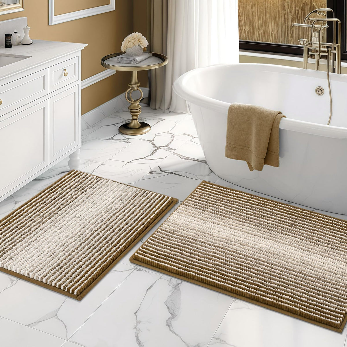 BSICPRO Fall Bathroom Rugs Sets 2 Piece, Non Slip Bath Mats, Sunset Orange