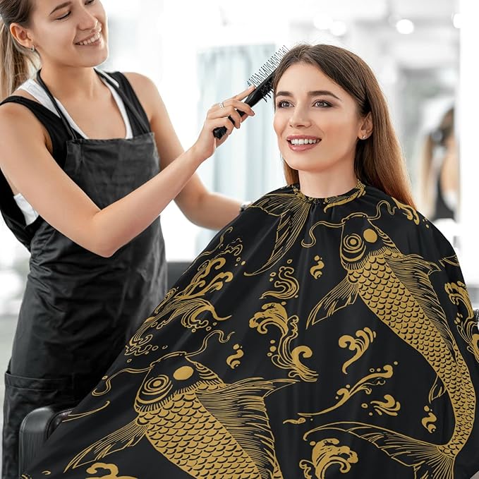 visesunny Barber Cape Vintage Chinese Koi Fish Polyester Hair Cutting Salon Cape Apron Anti-Static Haircut Water-Resistant Shaving Cloth Beard Shaving Bib Hairdressing Cape
