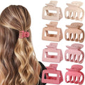 Medium Hair Clips Combination 2 Styles Small Claw Clips for Thin Hair 8 Pcs Matte Non-slip Rectangle Jaw Clips Square Hair Accessories for Women and Girls (Pink)