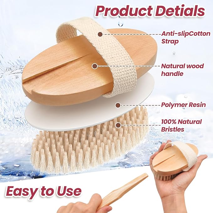 Vafada Wood Bath Brush,Long Handle Body Back Scrubber with Soft and Natural Bristles Antiskid Shower Brush Set for Bathroom Wet or Dry Exfoliating (6 Pack) (20.6'' Long Handle)