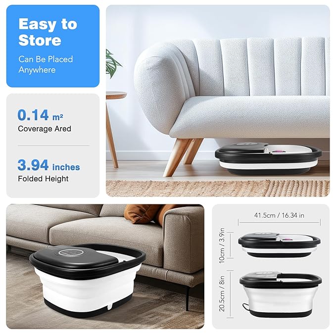 KNQZE Collapsible Foot Spa Bath with Heat & Remote Control, Bubble Massage, Temperature Control, Red Light, Timer, 16 Rollers & Pumice Stone for a Soothing Spa Experience