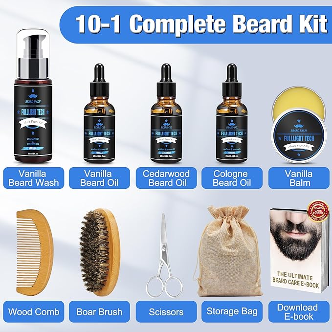Dad Gifts for Fathers Day,Beard Kit Includes 3-Scent Beard Oil,Vanilla Beard Shampoo & Balm, Brush, Comb,Scissors,Beard Care & Grooming Men Christmas Stocking Stuffers Gifts for Men Him Dad Boyfriend