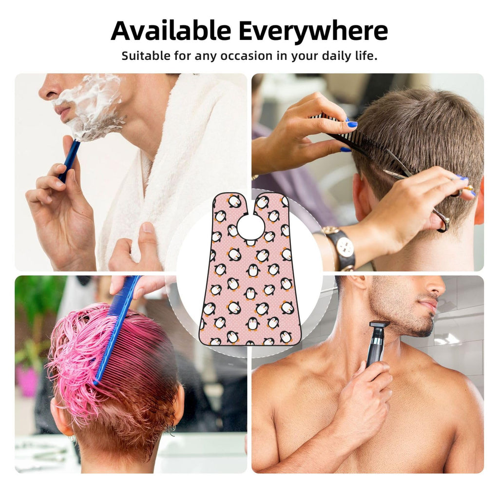 Adjustable Beard Bib, Non-Stick Hair Catcher Cape for Men's Shaving, Waterproof with 2 Suction Cups, Pink Polka Dots Cute Animals Cartoon Penguin Shave Bib