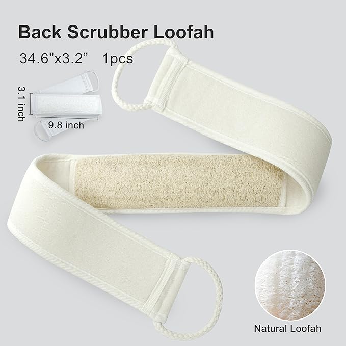 Premium Natural Loofah Exfoliating Scrubber Set - Back Scrubber, Body Pads & Facial Sponges | 8-Piece Bath & Shower Gift Set for Women (Luxury Gift Box)