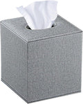Leather Tissue Box Cover Square,Decorative Cube Tissue Box Holder with Magnetic Bottom,Facial Paper Organizer Table Napkin Case Dispenser for Bathroom NightStand Coffee Car Home Office,Grey