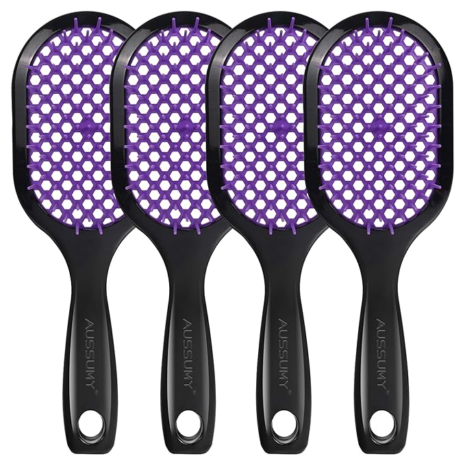 Aussumy 4 Pack Vented Detangling Hair Brush - Detangler Hairbrush with Soft Bristles for Effortless Tangle Free - Ideal for Wet Dry or Curly Damaged Hair for Women Men Kids