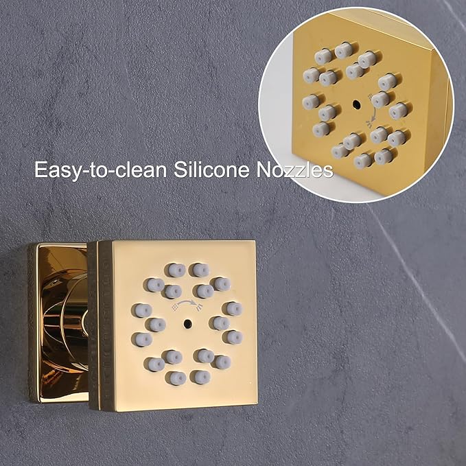 Polished Gold Shower Jet, 1 PCS Wall Mount Body Massage Body Jet with Rain & Spray Mode