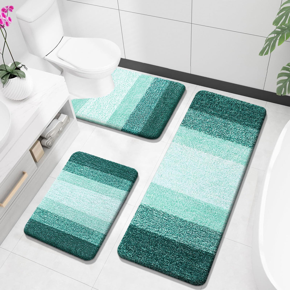 OLANLY Microfiber Bathroom Rugs Sets 3 Piece, Absorbent Bath Mats, Mauve