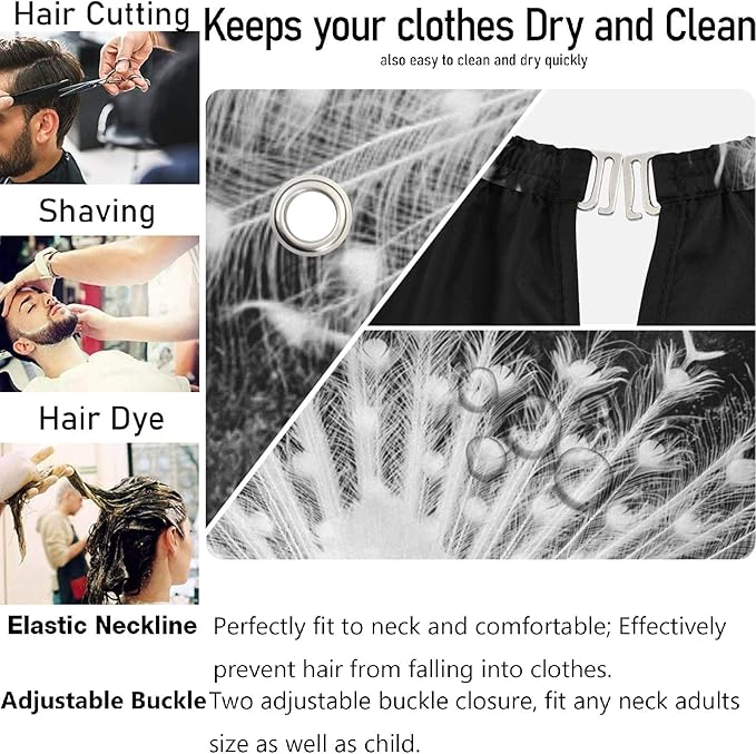 visesunny Professional Barber Cape Peacock Black Polyester Hair Cutting Salon Cape Apron Water and Stain Resistant Shaving Cloth Beard Shaving Bib Hairdressing Cape Anti-Static Haircut