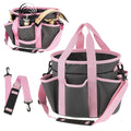 Abbylike Grooming Tote Bag for Horses and Dogs Organize Tack Tools Equestrian Grooming Kit Care Portable with Multiple Pockets for Supplies(Stylish,10.63 x 10.63 x 9.45 Inch,Grey and Pink)