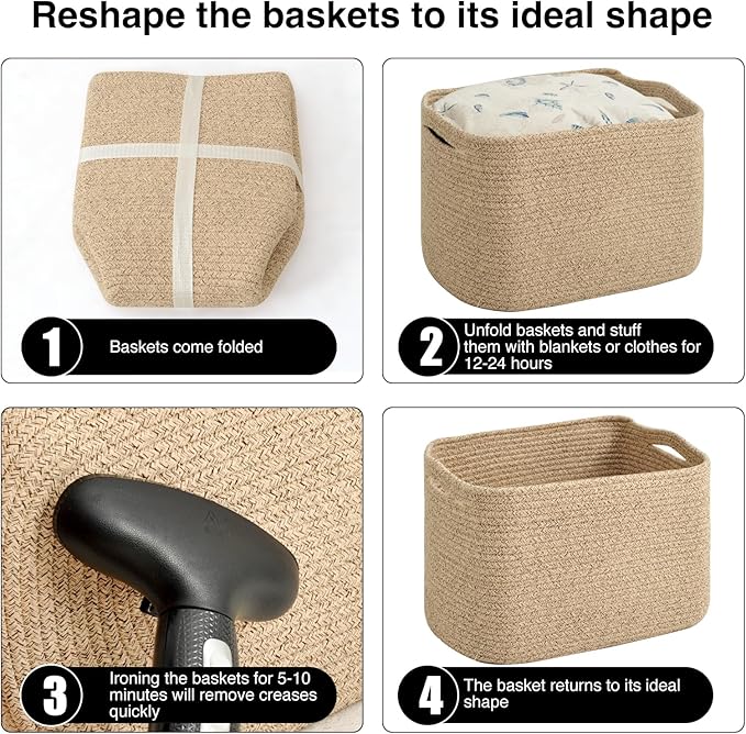ICERZCZ Storage Baskets for Organizing & Shelves, Woven Cotton Rope Organization Bins for Dog Toys, Clothes, Books, Nursery Organizer, 15" Lx11''Wx9.5''H, (4 Packs) Brown