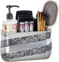 Silver Mosaic Bathroom Counter Vanity Organizer, Countertop Cosmetic Makeup Holder Hair Brush Caddy Hair Accessories Storage, 3-Compartments Decorative Bath Organization (Silver Gray)