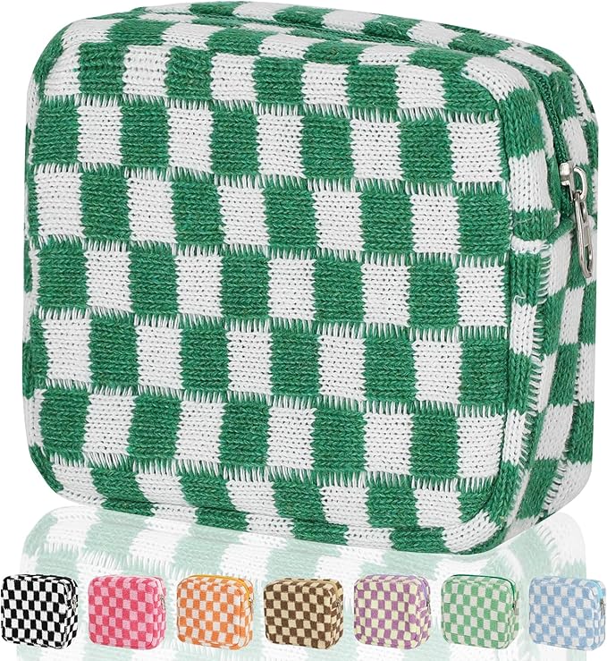 CekPo Sanitary Napkin Storage Bag, Menstrual Pad Zipper Bag Checkered Portable Period Bag Panty Liners, Tampon Storage Pouch for Women Ladies Daily Use Storage Purse Travel