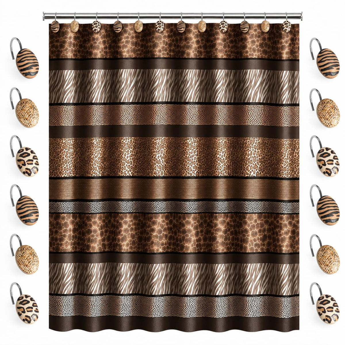 Zahari Home 13pc Rose Vine Bathroom Sheer Shower Curtain Sets Sheer Shower Curtain & 12 Shower Bathroom Hooks Modern Classic Luxury Contemporary Decor Beige Shower Curtain Set