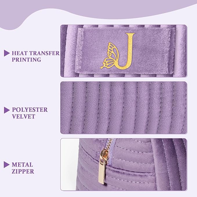 COSHAYSOO Sister Birthday Gifts for Women Best Friend Bestie Friendship Fashion Makeup Bag Make Up Cosmetic Pouch Travel Size Toiletries Skin Care Essentials Organizer Purple Velvet Initial Letter J