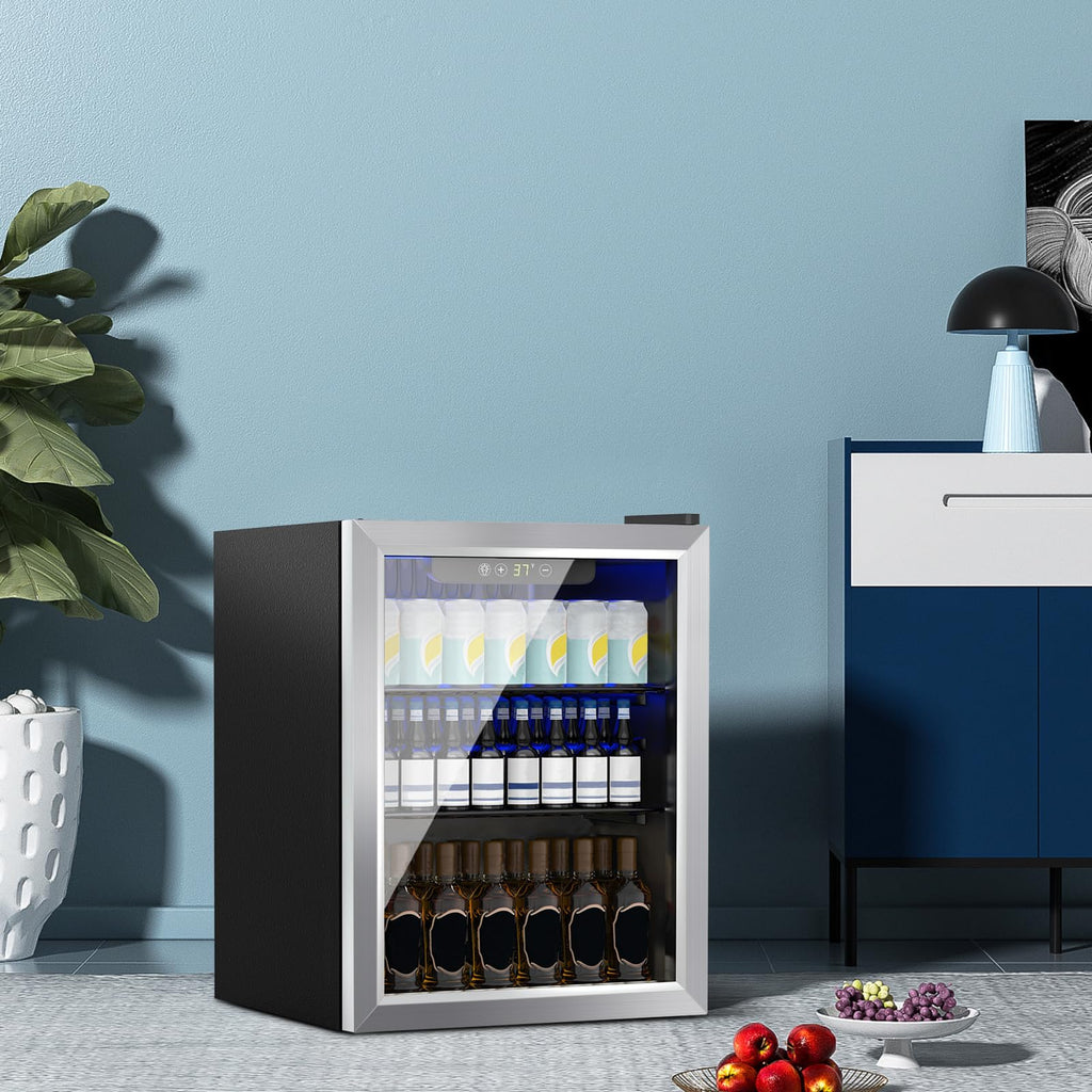 DOGHLY Beverage Refrigerator Cooler, 70 Can Mini Fridge Glass Door for Drinks Soda, Beer, or Wine - Small Refrigerator for Office Bedroom Home Bar, Adjustable Shelves, 1.7 Cu.Ft, Silver