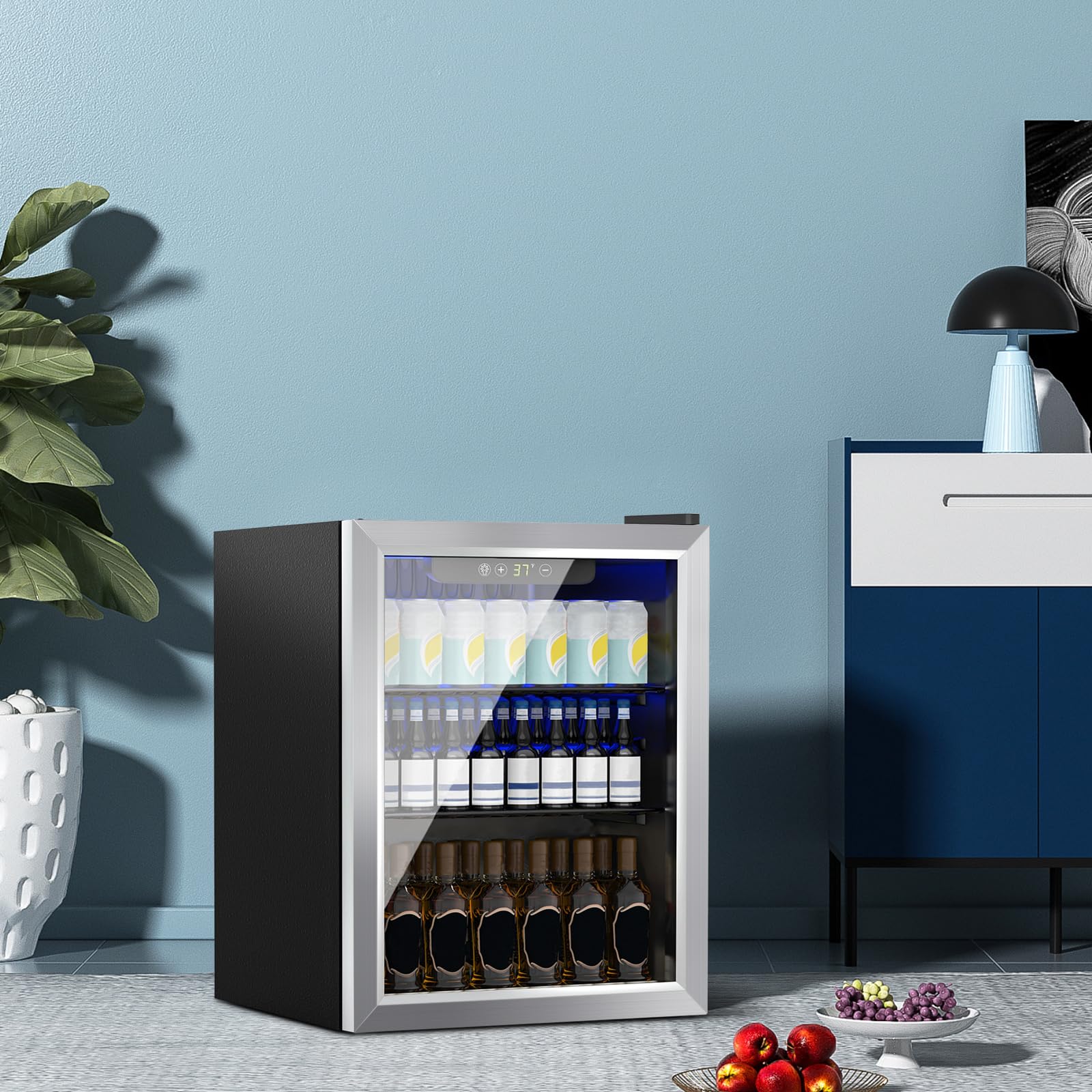 DOGHLY Beverage Refrigerator Cooler, 70 Can Mini Fridge Glass Door for Drinks Soda, Beer, or Wine - Small Refrigerator for Office Bedroom Home Bar, Adjustable Shelves, 1.7 Cu.Ft, Silver