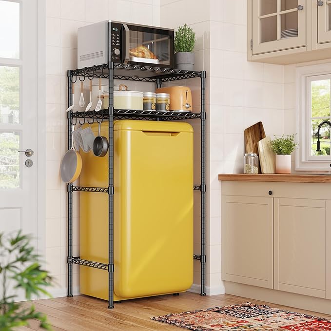 REIBII 2 Tier Mini Fridge Shelf with Storage for Dorm Adjustable Height Storage Shelves Metal Shelving Rack Mini Fridge and Microwave Stand for College Rooms Kitchen, Office, 52.36Hx18.1Dx26.38W