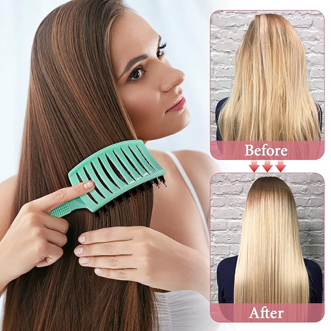 Zopeal 9 Pcs Detangling Brush Bulk Boar Bristle Hair Brushes Curved and Vented Detangler Hairbrush for Women Men Shiny Detangling Dry, Wet, Curly, Thick or Straight Long Blowing Hair Accessories