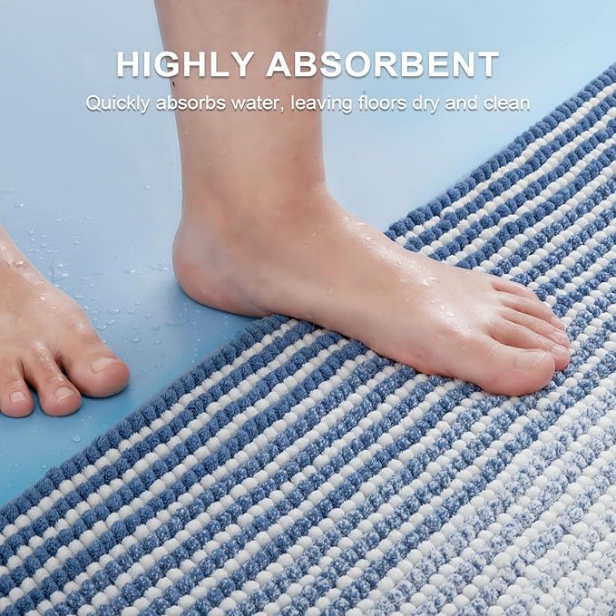 BSICPRO Bathroom Rugs and Mats Sets, 2 Piece Thick Absorbent Chenille Bath Mat Rug Set Non Slip, Soft Shaggy Bath Room Floor Mats for Bathroom, Machine Washable (Sky Blue, 20" x 60" Plus 20" x 32")