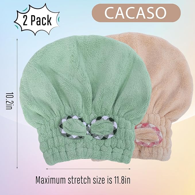 CACASO Microfiber Hair Drying Towel, 2 Pcs, Khaki Green