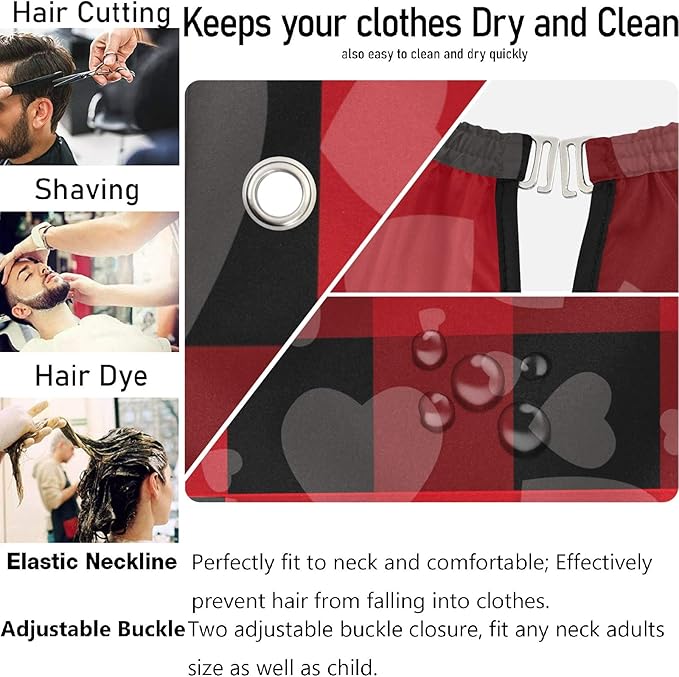 visesunny Mothers Day Heart Tartan Buffalo Check Plaid Barber Cape Anti-Static Hair Cutting Cape with Snap Closure Professional Salon Polyester Cape Barber Water-Resistant Hairdressing Cape