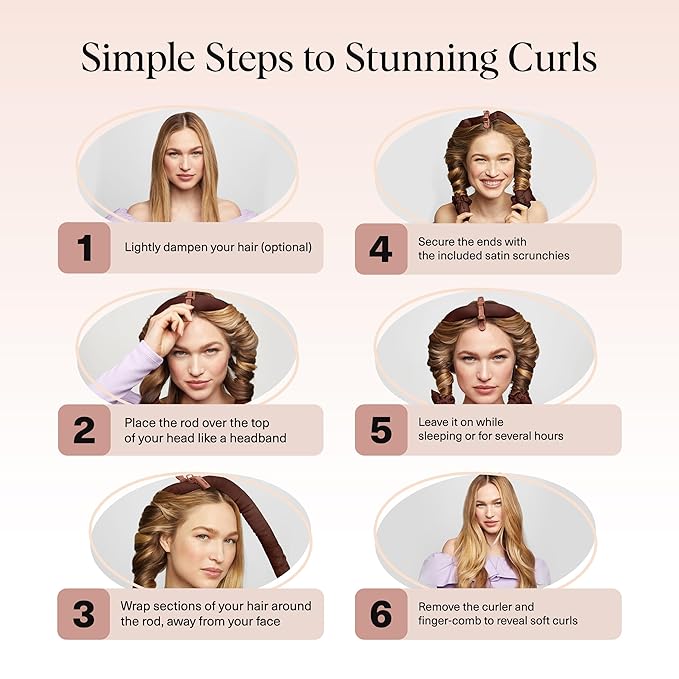 Kitsch Satin Heatless Curlers Set – Heatless Curls Overnight w/ 34" Hair Waver & 2 Satin Hair Scrunchies, Comfortable Hair Curlers to Sleep In for Frizz-Free, No Heat Damage Styling - Chocolate