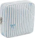 RSRSLEII Small Quilted Striped Cosmetic Pouch for Purse, Mini Cotton Makeup Bag with Compartments, Cute Zipper Lipstick Holder for Women (28 White Stripes)
