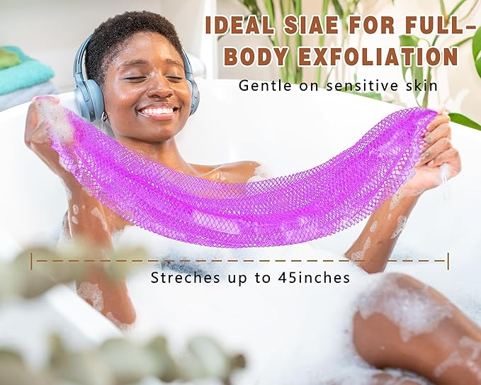 2 Pack African Net Sponge Exfoliating Body Scrubber Bath Sponge for Daily Use (Navy Blue+Indigo)