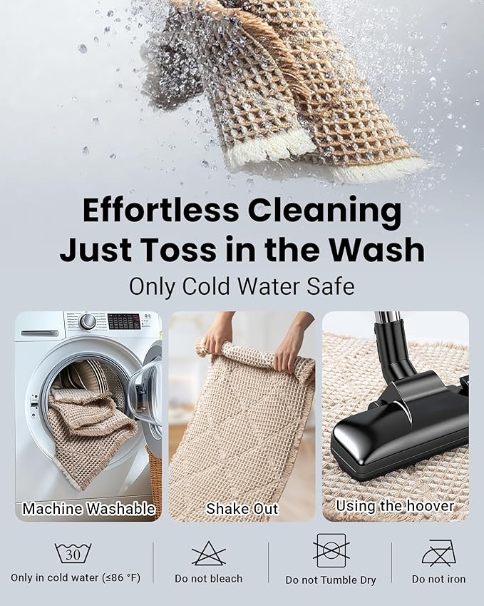 Furicher Waffle Bath Mat Set, Non Slip Bathroom Rugs 2 Piece, Brown & White