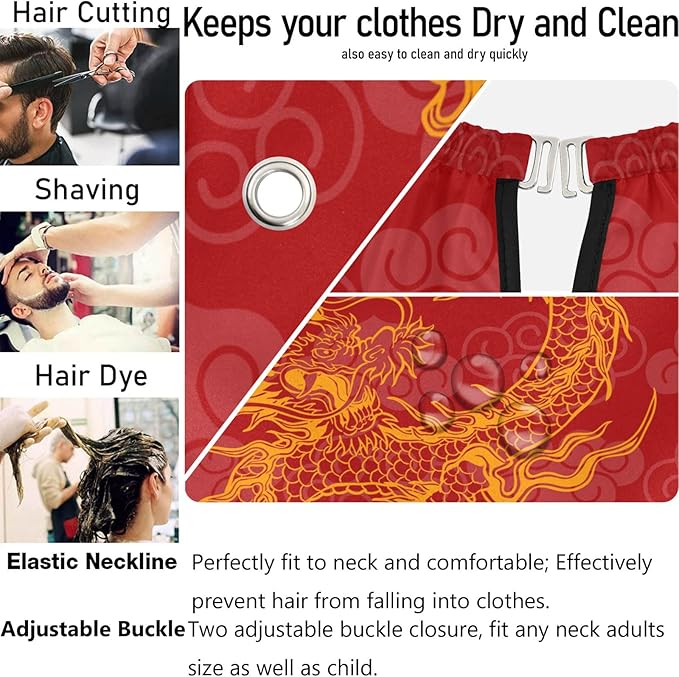 Visesunny Barber Cape - Red Dragon Polyester Hair Cutting Salon Apron Anti-Static Water-Resistant Shaving Cloth Bib